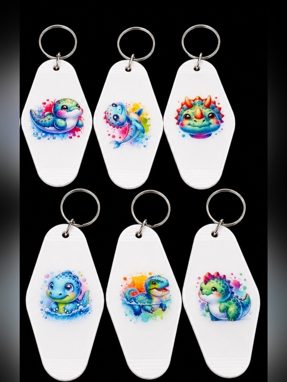 Handmade Cute Dinosaur Motel Keychain Set of 10 Kawaii Resin DTF Art Key Tags - Picture 3 of 3
